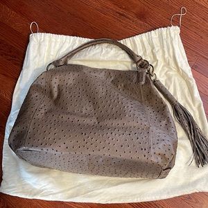 Grey Leather Ostrich Embossed